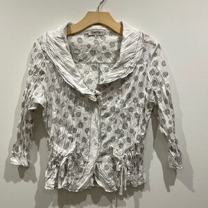 LanVie Lagenlook White/Gray Dots Zippered Jacket—Spring Summer-Yacht EUC-Size 8